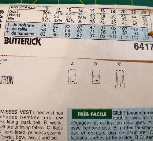 Butterick 6417 Classics Sewing Pattern Misses Lined Vests Sz Xs-Med