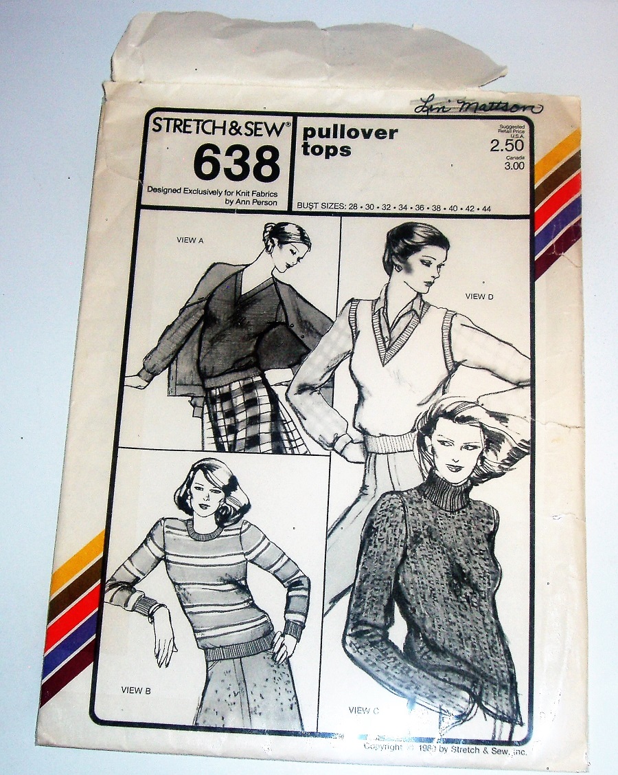 Vintage Stretch & Sew 638 Pullover Knit Tops Sewing Pattern – Bust 28"-44" (Waist 20"-37")