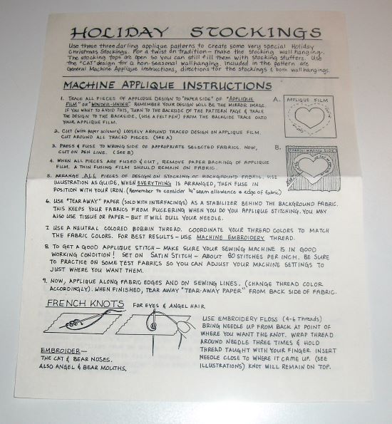 Holiday Stockings Applique Craft Pattern – Cat, Angel & Teddy Bear – Debbie Mumm’s The Word 1987