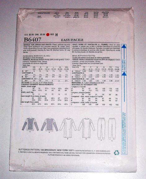 See & Sew Butterick B6407 Sewing Pattern Misses Top Dress Pants Sz Xs-XXL