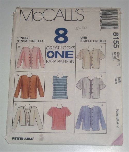McCall’s 8155 Sewing Pattern Misses Top & Jacket Sizes 8-10