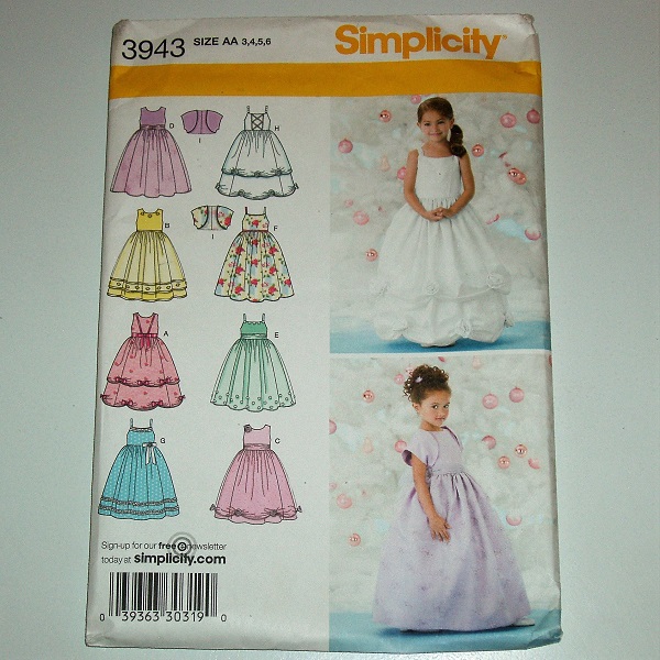 Simplicity 3943 Girl’s Special Occasion Dress & Bolero Sewing Pattern Sizes 3–6