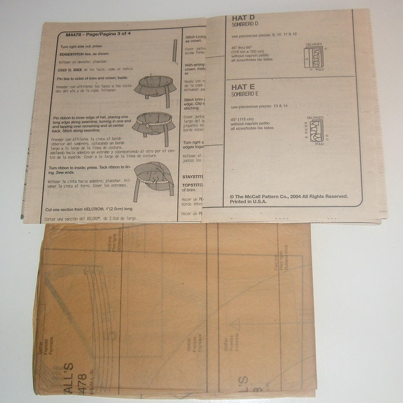 McCall's Fashion Accessories P270 Infants Lined Sun Hats Sz NB-XL
