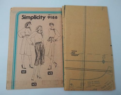 Simplicity 9188 Misses Two-Piece Dress & Tie Belt Sewing Pattern Size 12 Bust 34" (1979)