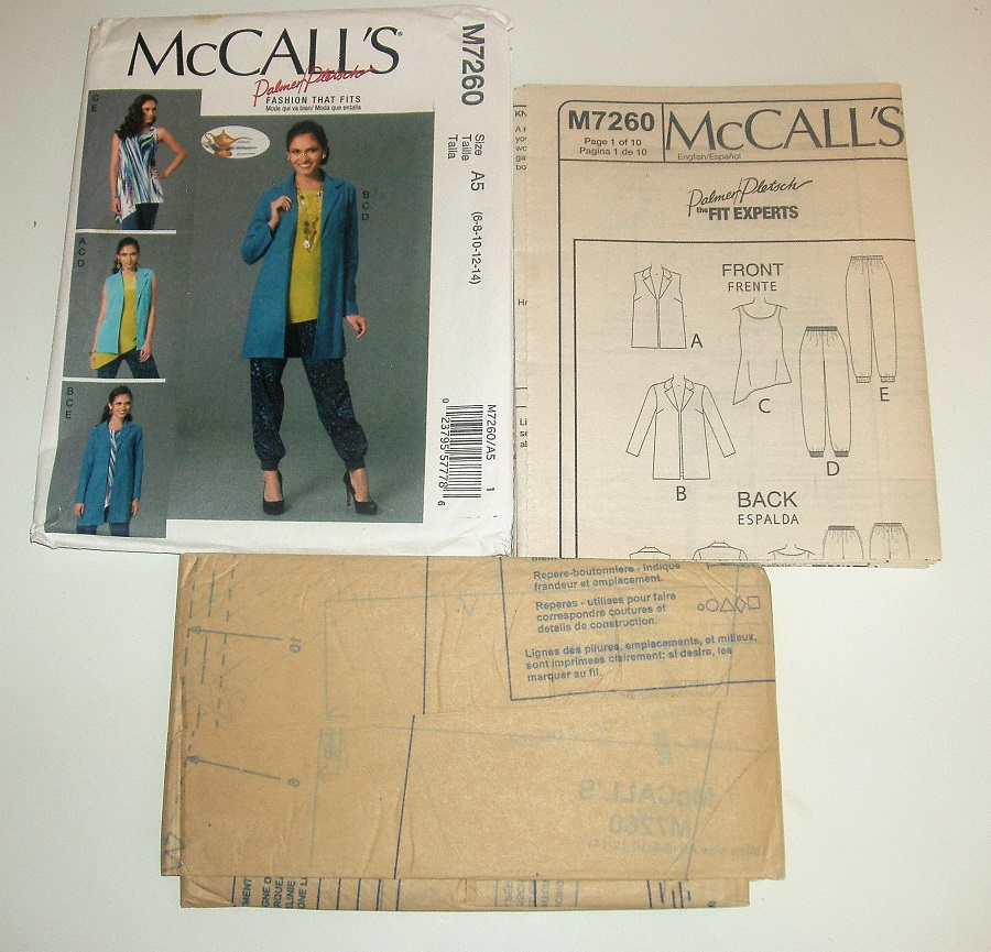 McCall’s M7260 Palmer/Pletsch “Fashion That Fits” Pattern Sz 6–14 Misses Vest, Jacket, Top & Pants