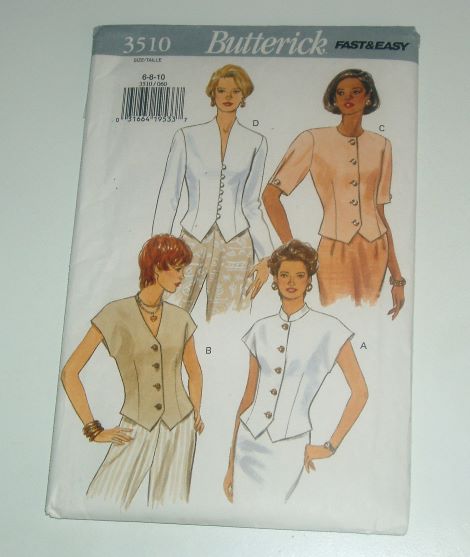 Butterick 3510 Misses Semi-Fitted Tops Sewing Pattern Sizes 6-10