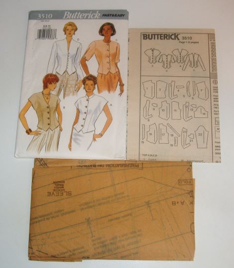 Butterick 3510 Misses Semi-Fitted Tops Sewing Pattern Sizes 6-10