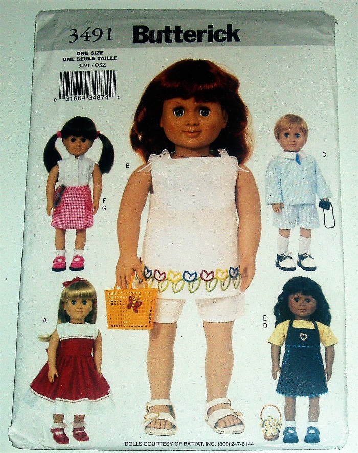 Butterick 3491 18" Doll Clothes Pattern Dresses, Tops, Shorts, and Jumper