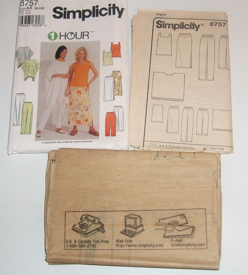 Simplicity 8757 Misses Skirt, Pants, Poncho & Knit Tank Sewing Pattern 1 Hour Easy Sew Sz XS–M