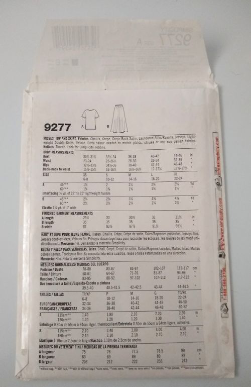 Simplicity 9277 Misses Pullover Knit Top & Pull-On Skirt Sewing Pattern Sizes XS-XL (2000)