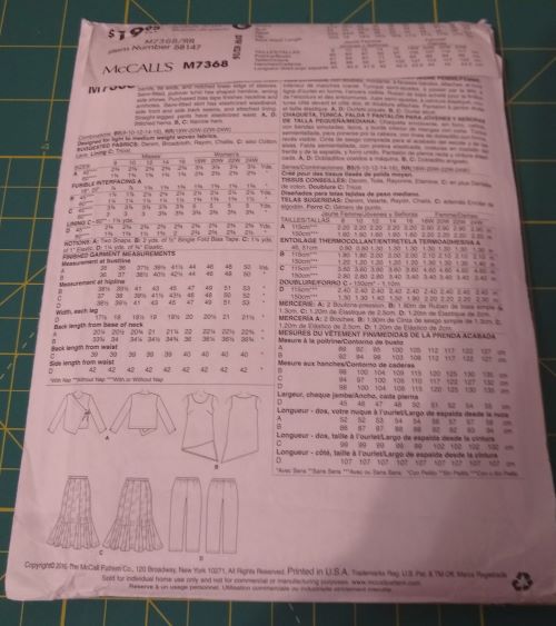 McCall’s M7368 Sewing Pattern Misses/Women's Wardrobe Essentials Sz 18W-24W