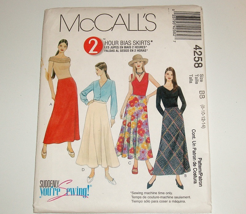 McCall’s 4258 Sewing Pattern Misses/MP 2-Hour Bias Skirts Sz 8-14 Above Ankle Length