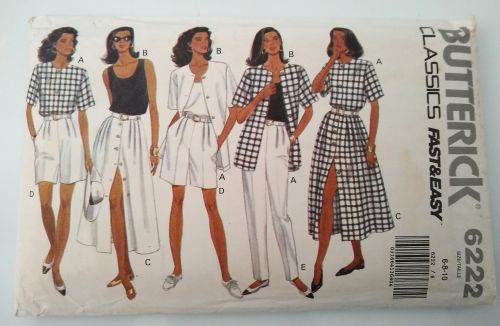 Butterick 6222 Misses Wardrobe Pattern Tops Skirt Shorts Pants (Sz 6–10, 1992)
