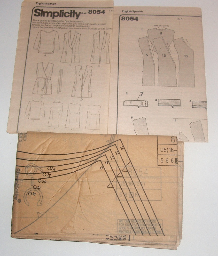 Simplicity 8054 Misses Lined Vest & Pullover Knit Top Sewing Pattern – Sizes 16–24