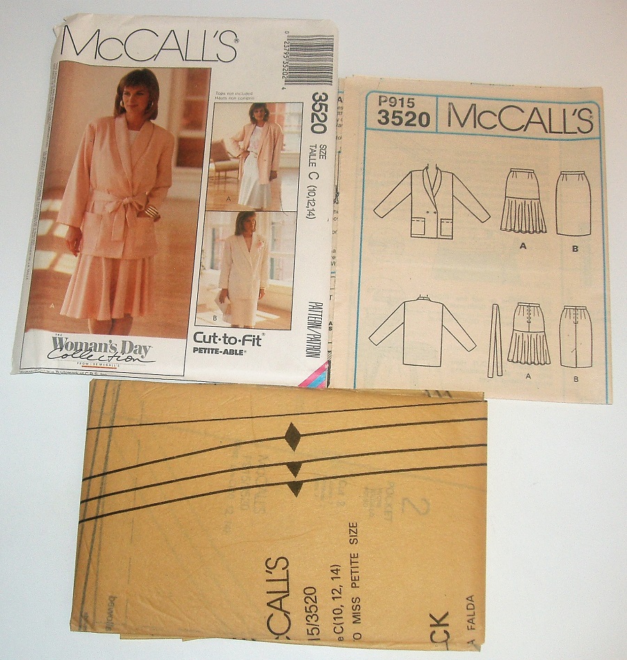 McCall’s 3520 Vintage 1988 Sewing Pattern Misses/MP Jacket, Tie Belt & Skirt Sz 10-14