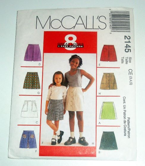 McCall’s 2145 Sewing Pattern 8 Great Looks, One Easy Pattern Girl’s Skirt Variations Sizes 3–5