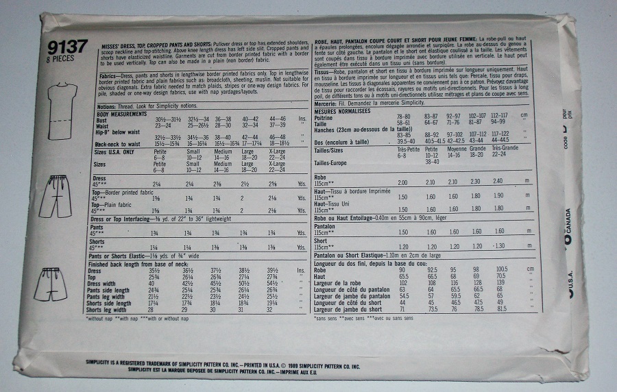 Simplicity 9137 Christie Brinkley Dress, Top, Pants & Shorts Sewing Pattern (Petite 6–8)