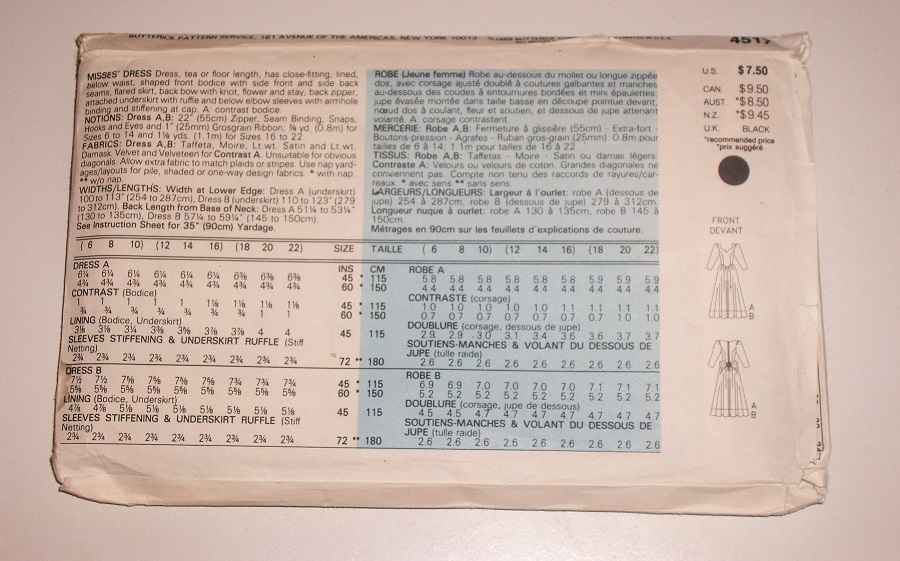 Butterick 4517 Misses’ Formal Dress Sewing Pattern Tea or Floor Length Sizes 6–10