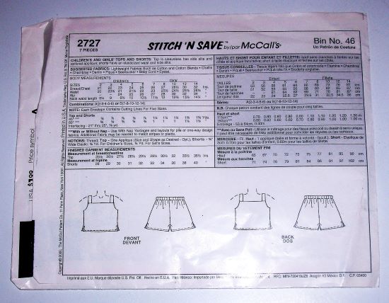McCall's 2727 Sewing Pattern Envelope and Instructions Only 