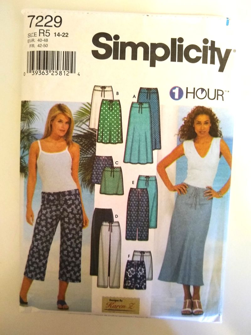 Simplicity 7229 Sewing Pattern (Sizes 14–22) Misses 1-Hour Drawstring Skirts & Pants in Three Lengths