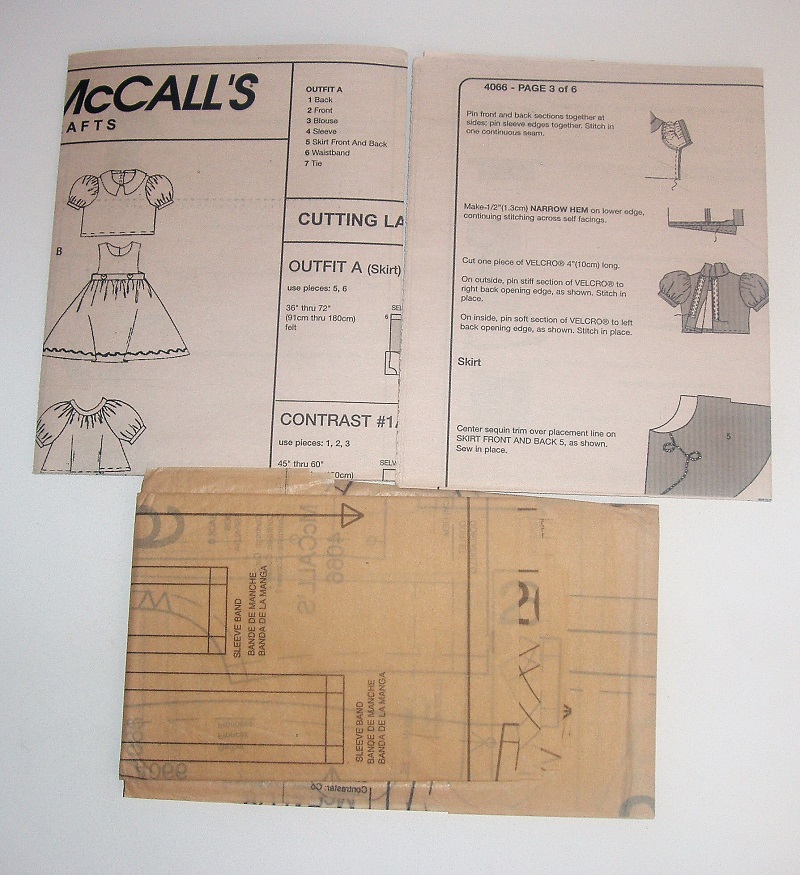 McCall’s 4066 Doll Clothes Wardrobe Sewing Pattern – 18" Dolls – 2003
