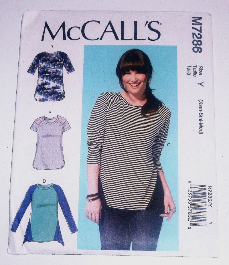 McCall’s M7286 Sewing Pattern Misses Pullover Knit Tops Sizes XS–M Short, 3/4 & Long Sleeve Variations