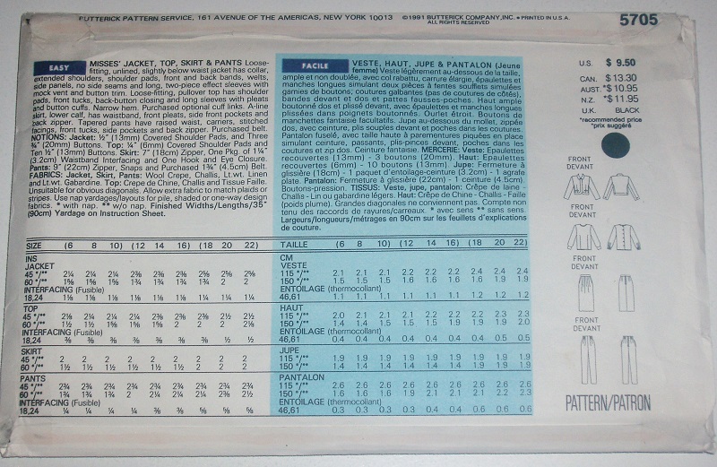 1991 Butterick 5705 Women's Vintage Suit Pattern Sizes 18-22 Plus Size