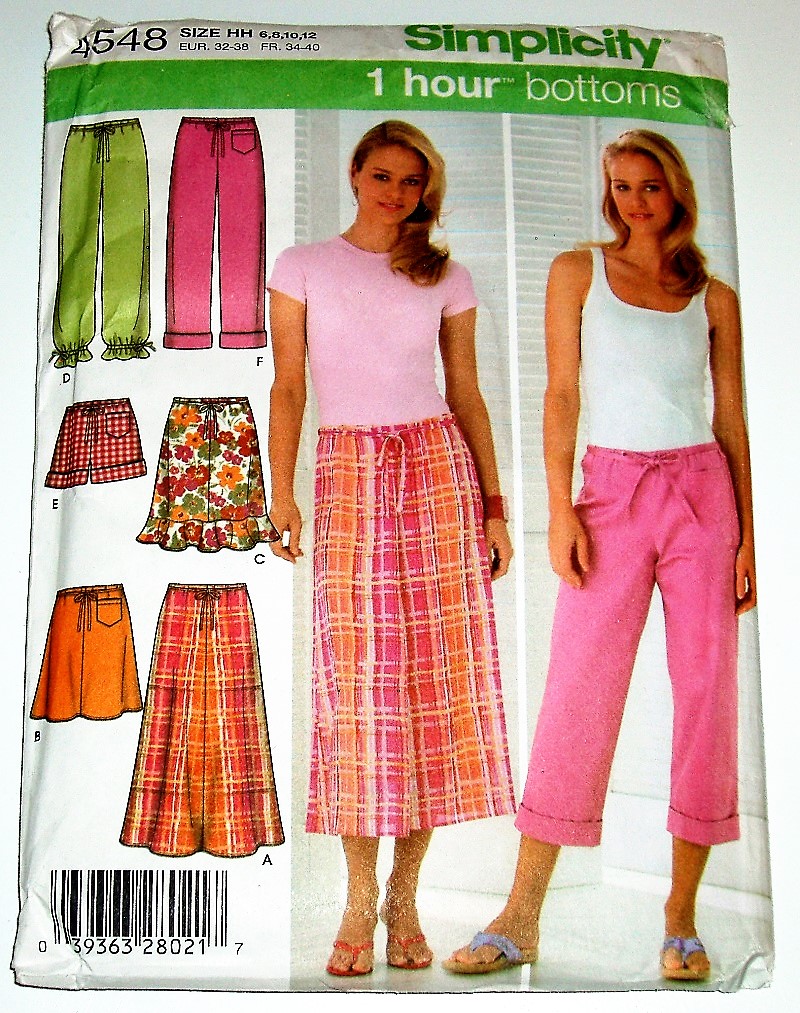 Simplicity 4548 Sewing Pattern 1 Hour Bottoms Pants Shorts Skirt Sz 6-12
