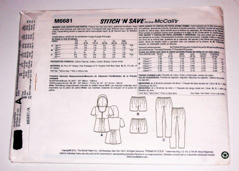 McCall’s M6681 Misses Hooded Top, Shorts & Pants Pattern (2013) Sizes XS-XXL