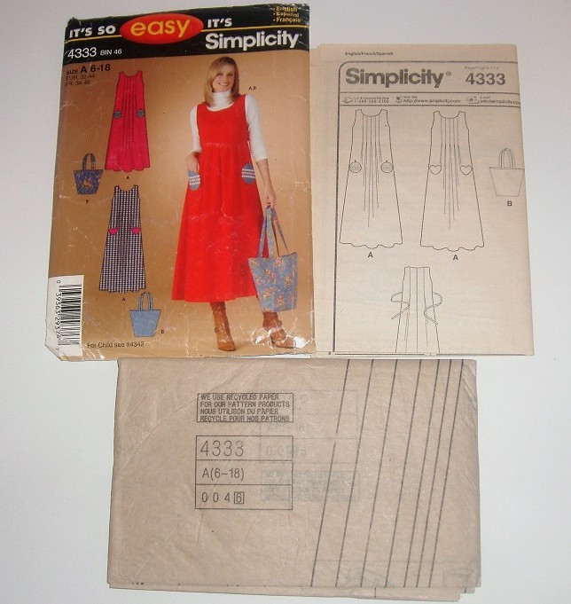Simplicity 4333 Easy Jumper & Handbag Sewing Pattern Sizes 6–18 (2005)