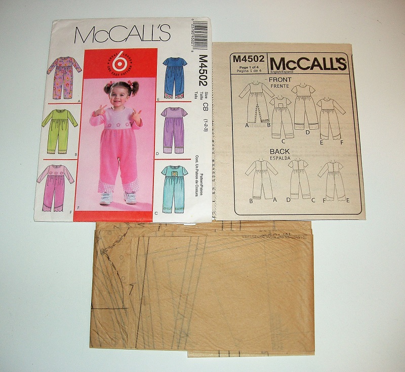 McCall's M4502 Baby/Toddler Jumpsuit Sewing Pattern Size 1-3