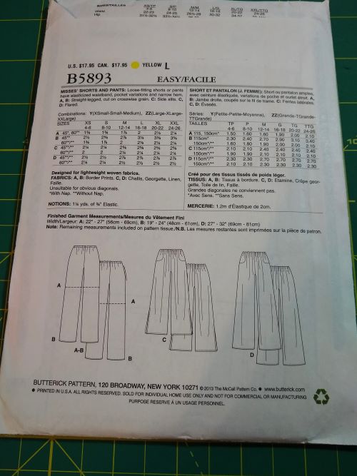 Butterick B5893 Sewing Pattern Misses Loose-Fitting Pants & Shorts Sz XS-M