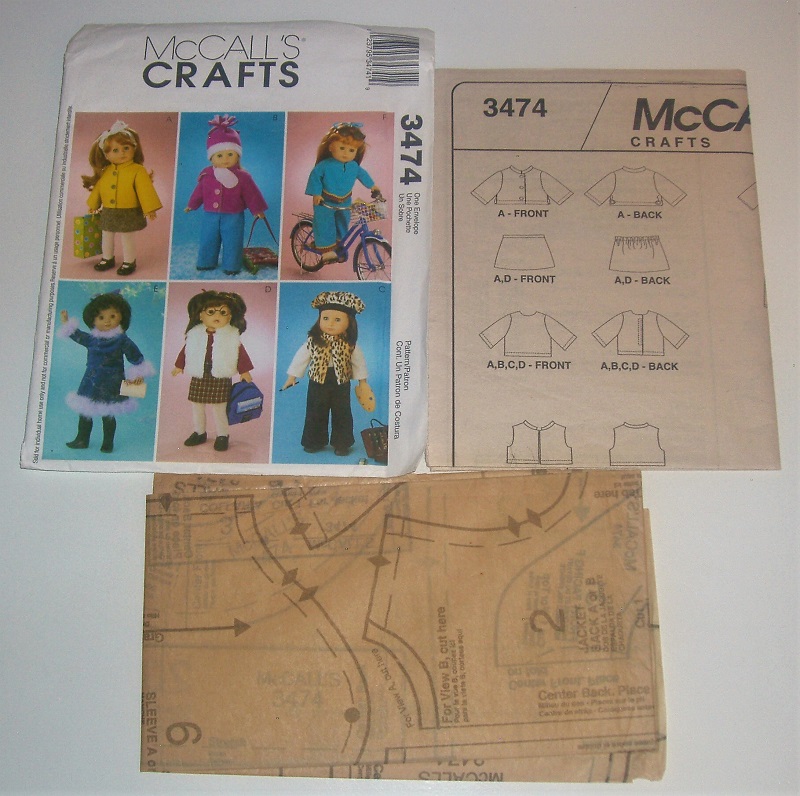 McCall's 3474 Crafts 18" Doll Clothing Winter Doll Wardrobe Sewing Pattern 