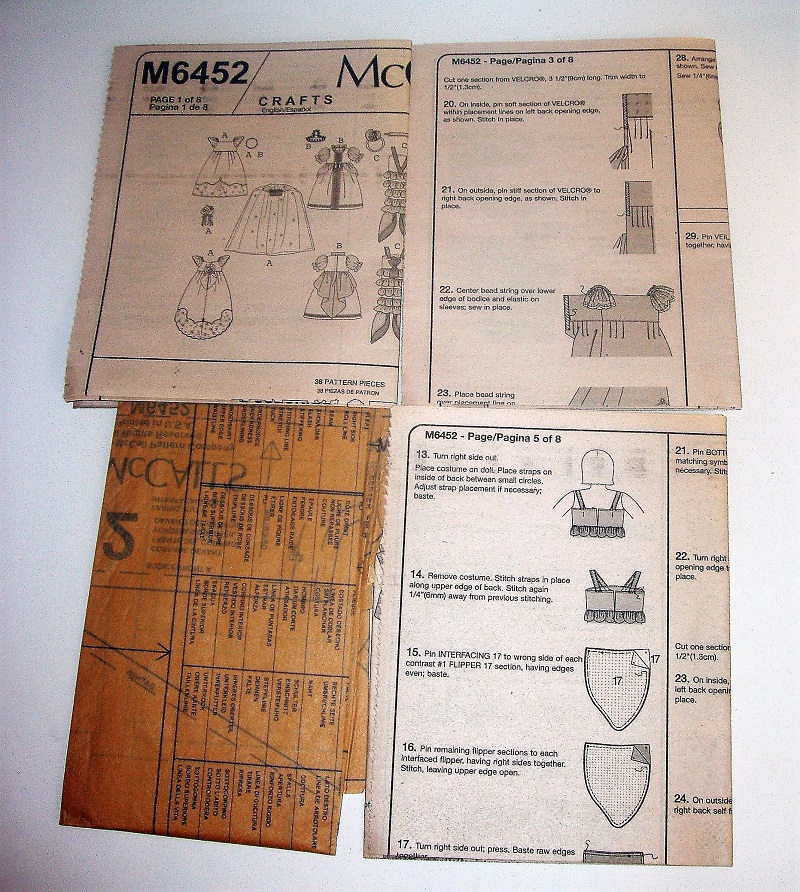McCall's M6452 18" Doll Costume/Doll Clothes Craft Sewing Pattern 
