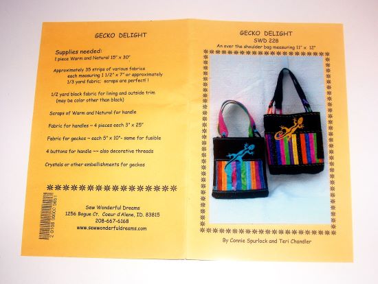 Gecko Delight Tote Bag Pattern SWD 228 by Sew Wonderful Dreams