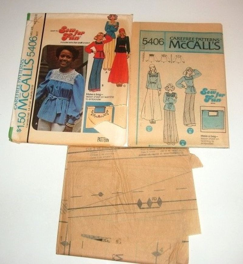 McCall’s 5406 Vintage 1977 Sewing Pattern Misses Top Medium Size No Embroidery Transfer