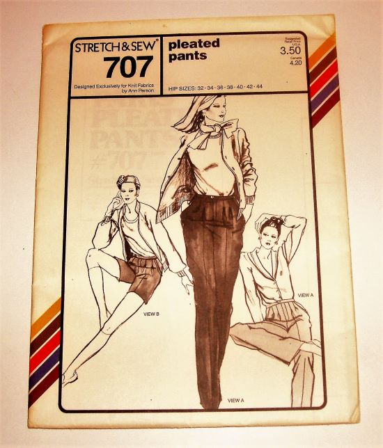 Vintage Stretch & Sew 707 Pleated Pants Sewing Pattern  Hip 32"-44" (Waist 22"-34 ½")