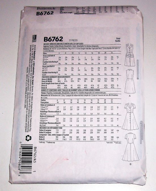 Butterick B6762 Sleeveless or Short Sleeve Dress Pattern Sizes 6–14