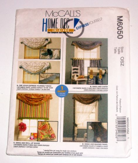 McCall's  M6050 Sewing Pattern Home Dec In A Sec Swag Curtain Shade
