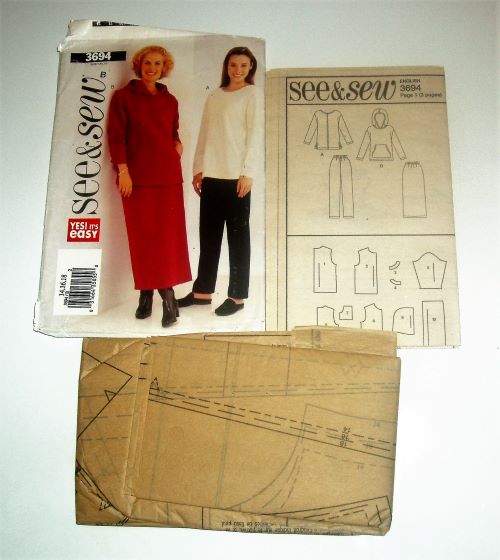 Butterick 3694 See & Sew Sewing Pattern Misses Top, Hoodie, Skirt & Pants Sizes 14–18
