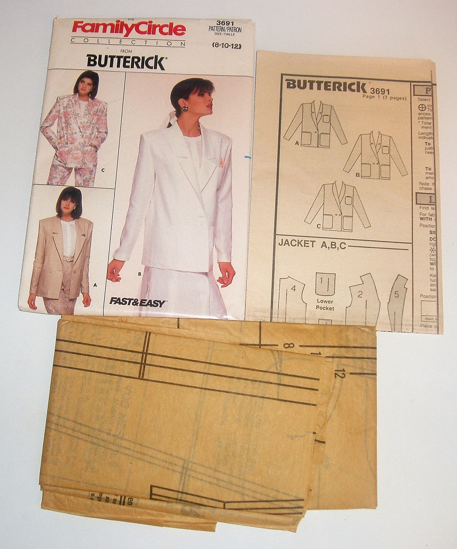 Butterick 3691 Family Circle Collection Sewing Pattern Misses Loose-Fitting Jacket w/Collar Variations Sz 8–12
