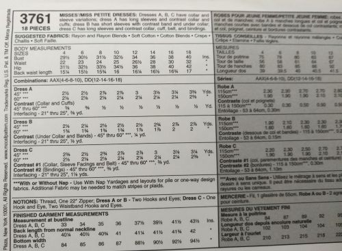 McCall’s 3761 Misses Dress Pattern (Sz 12–18, 2002)