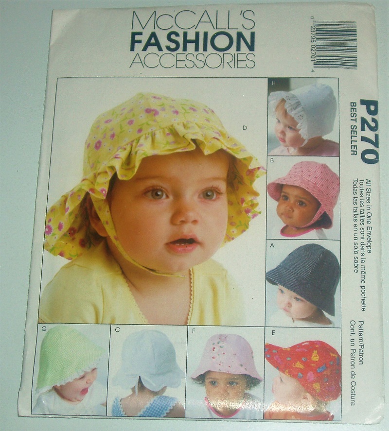 McCall's Fashion Accessories P270 Infants Lined Sun Hats Sz NB-XL