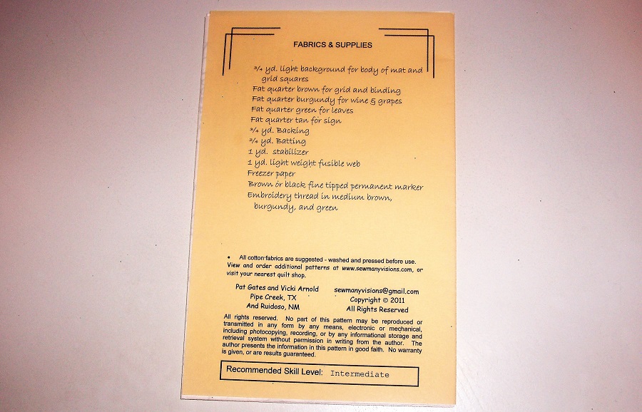 Wine Country Placemats Sewing Pattern WCP 314 by Sew Many Visions