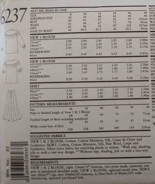 New Look 6237  sewing Pattern Blouse & Gored Skirt Sizes 8–18