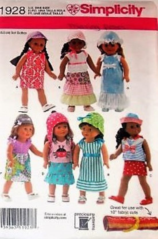 Simplicity 1928 Doll Clothes Sewing Pattern – 18" Doll Wardrobe (Dress, Top, Skirt, Cap & Hat)