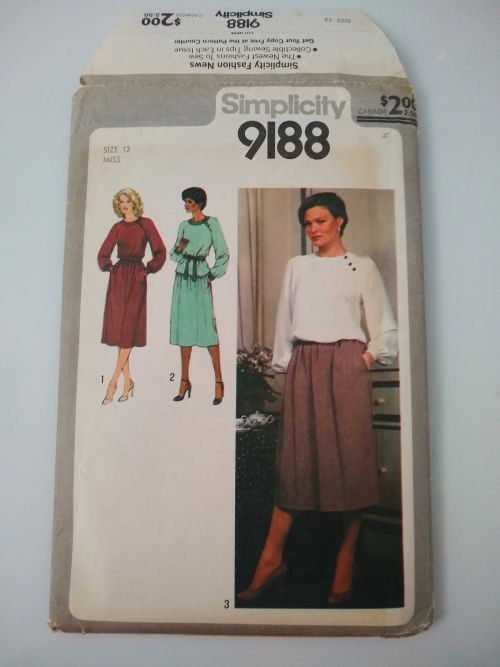 Simplicity 9188 Misses Two-Piece Dress & Tie Belt Sewing Pattern Size 12 Bust 34" (1979)