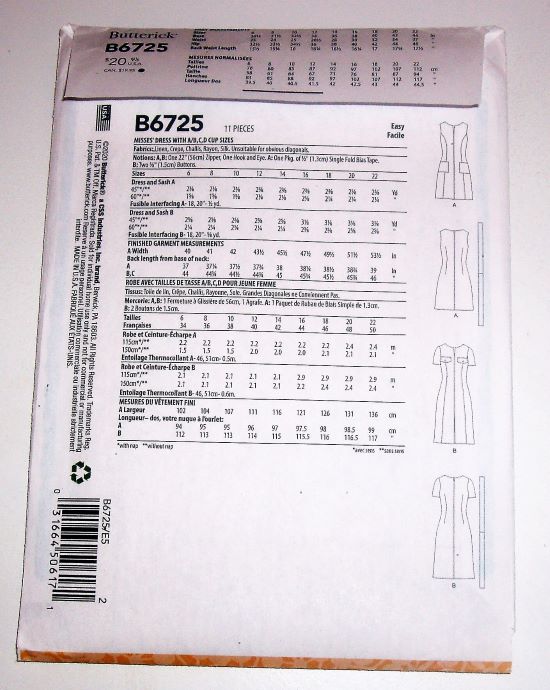 Butterick B6725 Summer Princess‑Seam Dress (Sizes 14–22)