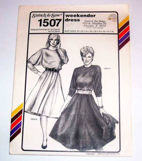 Vintage Stretch & Sew 1507 Misses Weekender Dress Sewing Pattern (1983) Bust 30"-46"