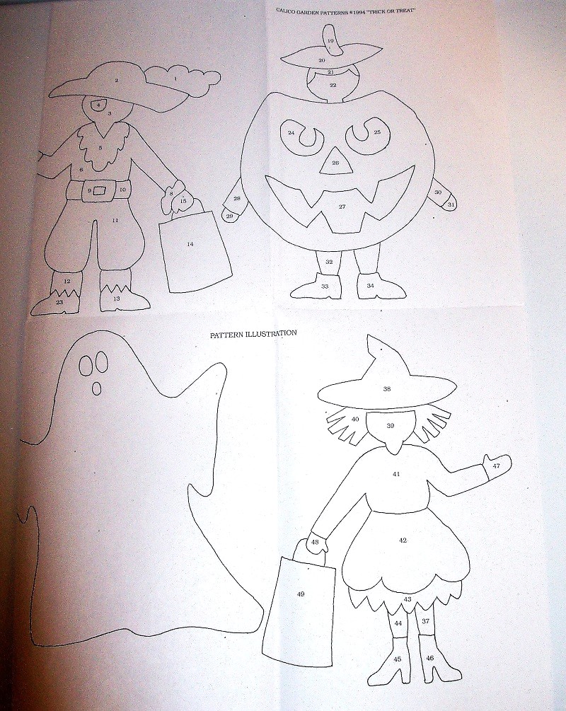 Calico Garden Trick or Treat & Jack-o-Lantern Wall Quilt Applique Pattern – Ghost, Witch, Pirate, Pumpkin Designs